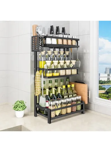 3-Tiers Kitchen Spice Rack Organizer Standing Seasoning Rack Jars Bottles Cans Shelf Knife Holder (L32 x W20 x H60)cm
