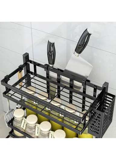 3-Tiers Kitchen Spice Rack Organizer Standing Seasoning Rack Jars Bottles Cans Shelf Knife Holder (L32 x W20 x H60)cm