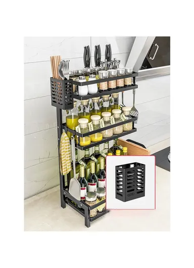 3-Tiers Kitchen Spice Rack Organizer Standing Seasoning Rack Jars Bottles Cans Shelf Knife Holder (L32 x W20 x H60)cm