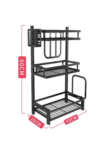 3-Tiers Kitchen Spice Rack Organizer Standing Seasoning Rack Jars Bottles Cans Shelf Knife Holder (L32 x W20 x H60)cm