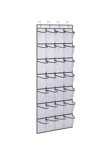 28 Large Pockets Hanging Shoe Organizer The Door Shoe Rack Holder Hanger Non-Woven Storage Bag With 4 Hooks (W55 x H170)cm - Black
