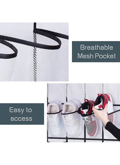 28 Large Pockets Hanging Shoe Organizer The Door Shoe Rack Holder Hanger Non-Woven Storage Bag With 4 Hooks (W55 x H170)cm - Black