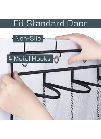 28 Large Pockets Hanging Shoe Organizer The Door Shoe Rack Holder Hanger Non-Woven Storage Bag With 4 Hooks (W55 x H170)cm - Black