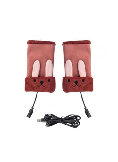 USB Powered Heating Gloves Winter Half Finger Hand Warmers For Kids Adult (L16 x W12)cm - Red