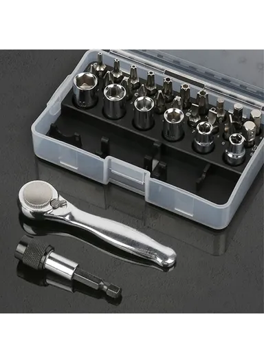 28Pcs Mini Mechanic Tool Kits Portable Ratchet Wrench Set With 72 Teeth Reversible Ratchet (Metric)