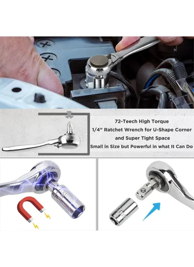 28Pcs Mini Mechanic Tool Kits Portable Ratchet Wrench Set With 72 Teeth Reversible Ratchet (Metric)