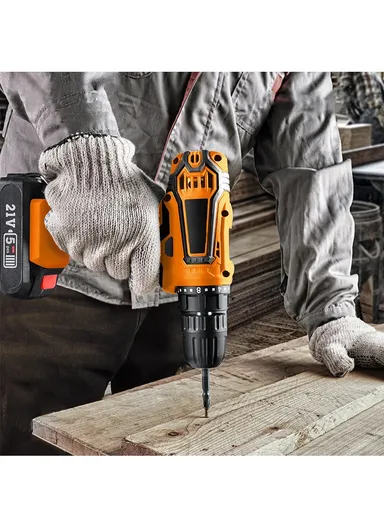 21V Rechargeable Cordless Woodworking Electric Drill &amp; Screwdriver With Two Speed Modes - EU Plug