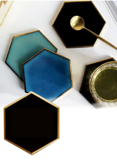 Gold-plated Ceramic Placemat Heat Insulation Cup Coaster Table Mats Pads - Black