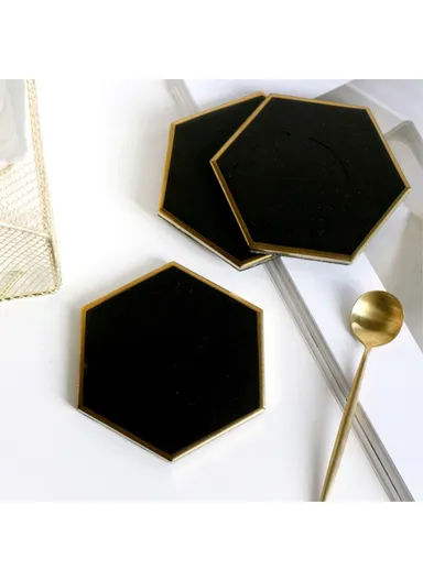 Gold-plated Ceramic Placemat Heat Insulation Cup Coaster Table Mats Pads - Black
