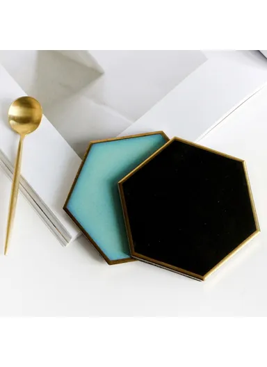 Gold-plated Ceramic Placemat Heat Insulation Cup Coaster Table Mats Pads - Black