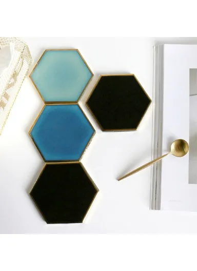Gold-plated Ceramic Placemat Heat Insulation Cup Coaster Table Mats Pads - Black