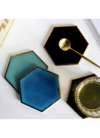 Gold-plated Ceramic Placemat Heat Insulation Cup Coaster Table Mats Pads - Black