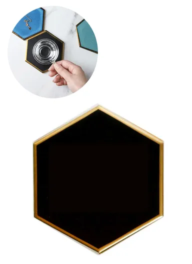 Gold-plated Ceramic Placemat Heat Insulation Cup Coaster Table Mats Pads - Black