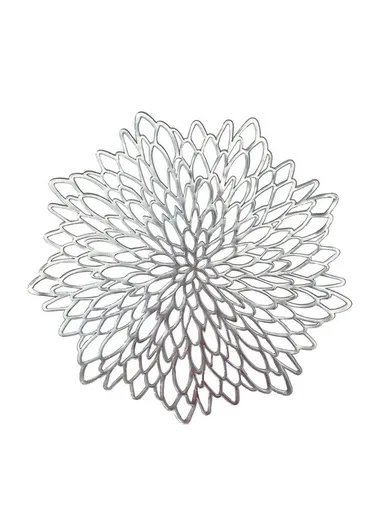 Flower Design Gold Silver PVC Placemat Decorative Table Pad Heat Insulation Anti-slip Mat - Silver