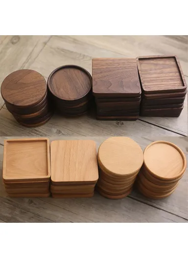 8.8cm Black Walnut Wood Thicken Coaster Kitchen Heat Resistant Cup Mat Pad Dining Table Decor - Square