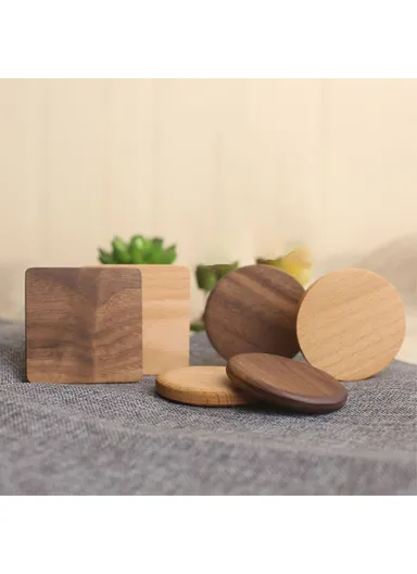 8.8cm Black Walnut Wood Thicken Coaster Kitchen Heat Resistant Tea Coffee Cup Mat Insulation Pad Dining Table Decor - Round