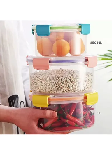  650ML Plastic Food Container With Airtightighting Closing Tabs Microwave, Freezer, &amp; Dishwasher Safe dm-118 (D14 x H8)cm