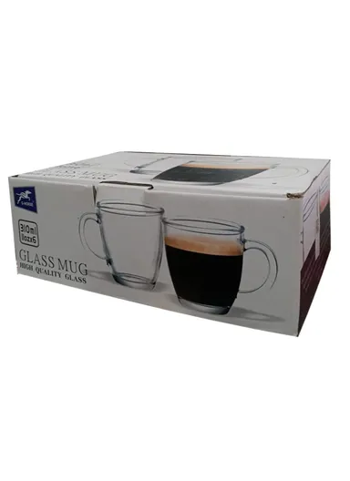 310ml 6 Pcs Glass Transparent Heatproof Cups With Handle For Tea &amp; Coffee BMZB29-3 (D9 x H10)cm