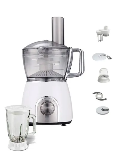 1000W 7 IN 1 Function Meat Chopper, Dough Mixer, EggBeater, Adjustable Slicer With 7 Levels Slices &amp; Shreds Cutter With 6 Types Bean Grinder 200ml &amp; 1.5L Glass Blender QCFP-68