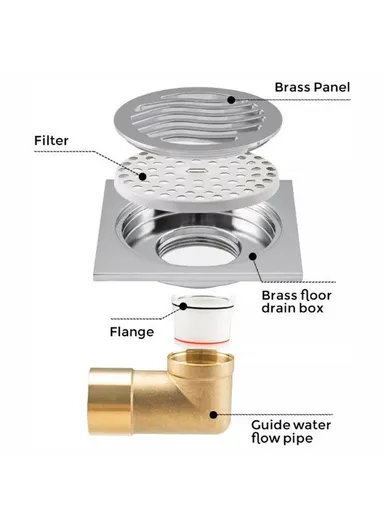 Chrome Drainer With Brass Body For Bathroom G81054 (L10 x W10 x H4)cm