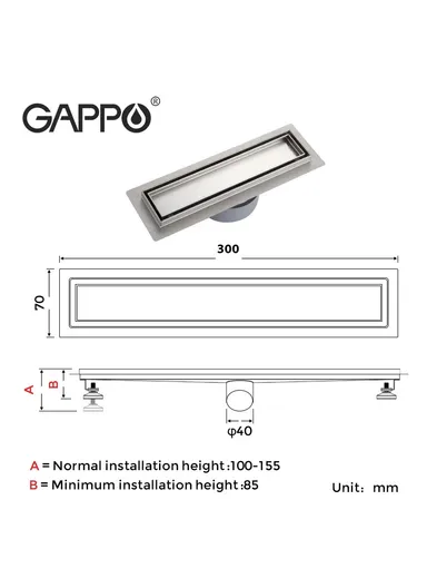 7x30cm Stainless Steel Long Floor Drainer For Bathroom G83007-4