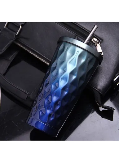 450ML Portable Double Insulated Stainless Steel Tumbler  For Hot &amp; Cold With a Straw 0169 (D10 x H19)cm