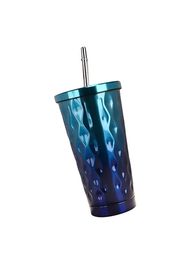 450ML Portable Double Insulated Stainless Steel Tumbler  For Hot &amp; Cold With a Straw 0169 (D10 x H19)cm