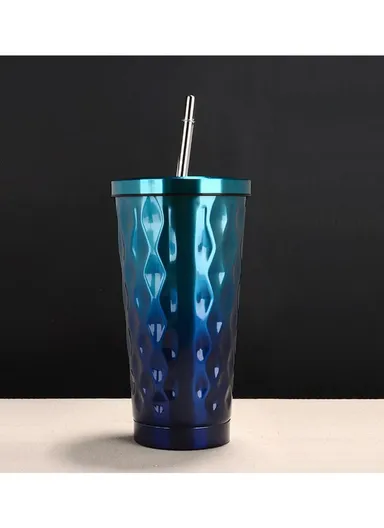 450ML Portable Double Insulated Stainless Steel Tumbler  For Hot &amp; Cold With a Straw 0169 (D10 x H19)cm