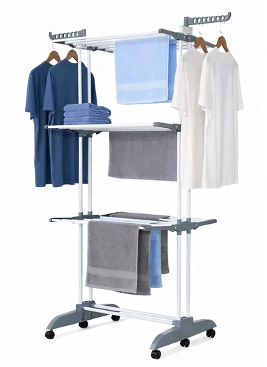 Foldable Space-Saving Clothes Drying Rack With 6 Wheels &amp; Foldable Bars &amp; Base