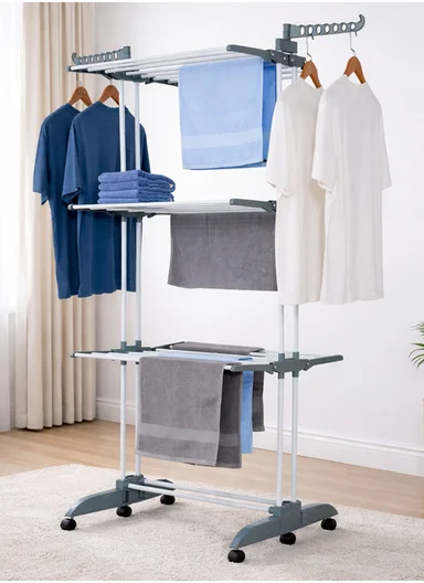 Foldable Space-Saving Clothes Drying Rack With 6 Wheels &amp; Foldable Bars &amp; Base