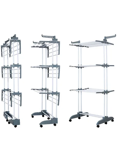 Foldable Space-Saving Clothes Drying Rack With 6 Wheels &amp; Foldable Bars &amp; Base