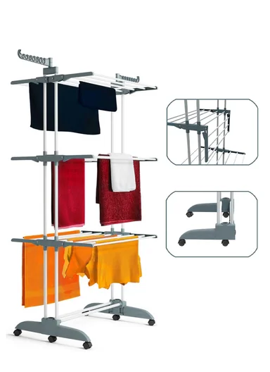Foldable Space-Saving Clothes Drying Rack With 6 Wheels &amp; Foldable Bars &amp; Base