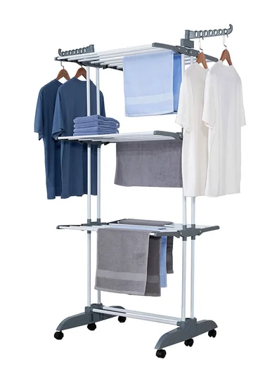 Foldable Space-Saving Clothes Drying Rack With 6 Wheels &amp; Foldable Bars &amp; Base