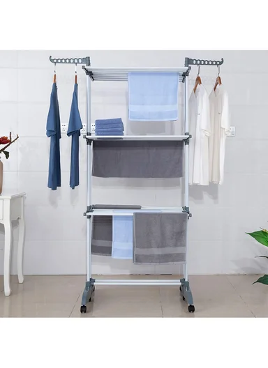 Foldable Space-Saving Clothes Drying Rack With 6 Wheels &amp; Foldable Bars &amp; Base