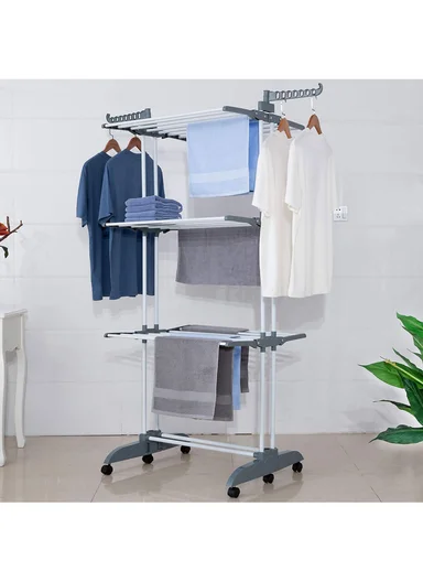 Foldable Space-Saving Clothes Drying Rack With 6 Wheels &amp; Foldable Bars &amp; Base