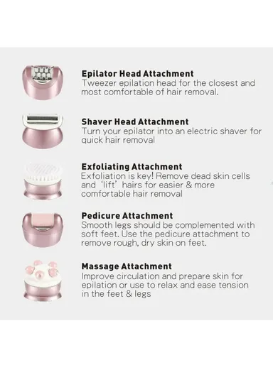 1200mAh 5 in 1 Women's Hair Remover With Versatile Attachments, Waterproof Design &amp; Long-Lasting Performance 