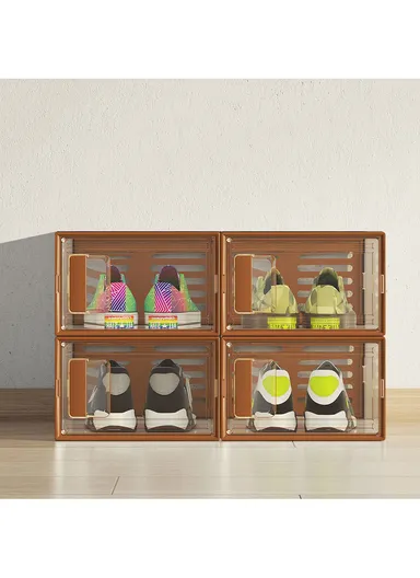 4 Pcs Clear-Door Stackable Shoe Boxes for Stylish Storage (W56 x D36 x H42) cm