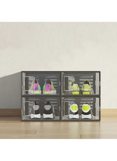 4 Pcs Clear-Door Stackable Shoe Boxes for Stylish Storage (W56 x D36 x H42) cm