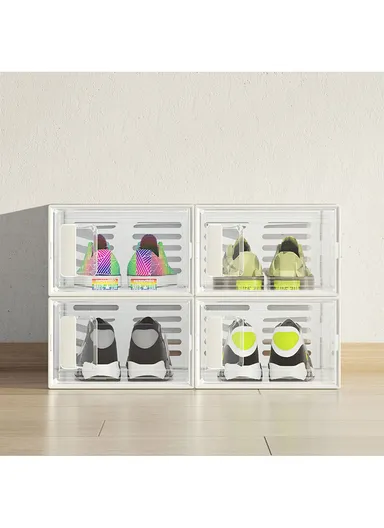 4 Pcs Clear-Door Stackable Shoe Boxes for Stylish Storage (W56 x D36 x H42) cm