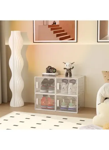 4 Pcs Clear-Door Stackable Shoe Boxes for Stylish Storage (W56 x D36 x H42) cm