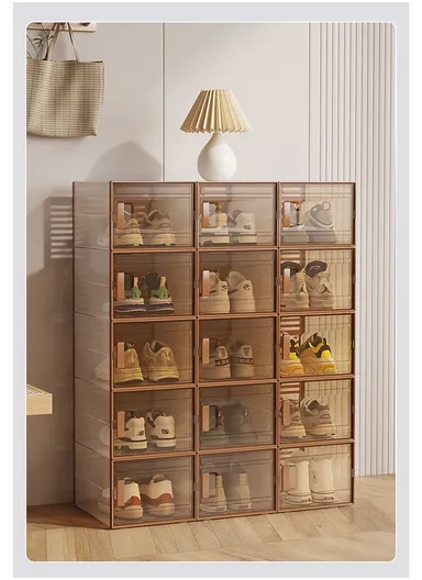 4 Pcs Clear-Door Stackable Shoe Boxes for Stylish Storage (W56 x D36 x H42) cm