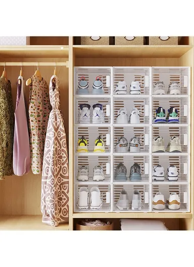 4 Pcs Clear-Door Stackable Shoe Boxes for Stylish Storage (W56 x D36 x H42) cm