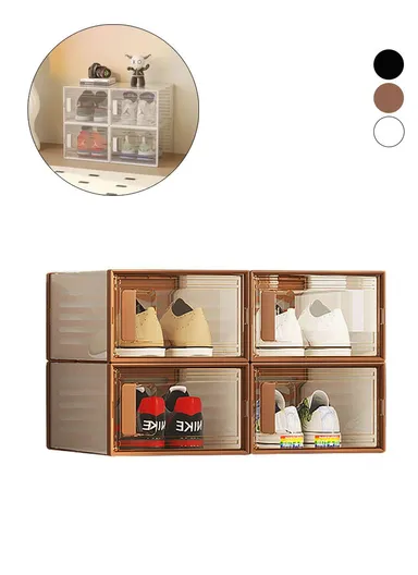 4 Pcs Clear-Door Stackable Shoe Boxes for Stylish Storage (W56 x D36 x H42) cm