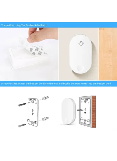 Self-Powered Wireless Doorbell With 38 Chord Ringtones &amp; 4-Level Volume Levels Self-Powered Transmitter &amp; Receiver 100 Meters Open Range ZFD21A