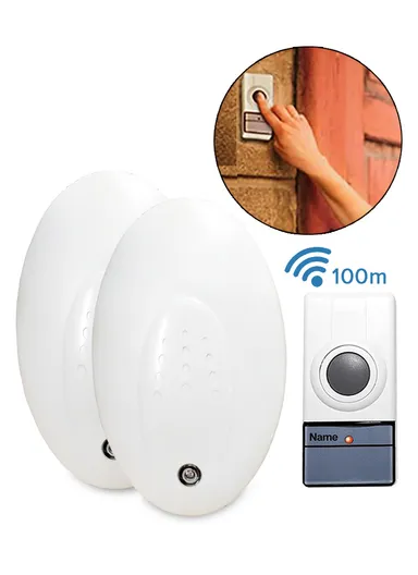 1-Transmitter + 2-Receiver 100M Wireless Doorbell Battery Operated 100 Meters Block-Free Range RL-2R3920