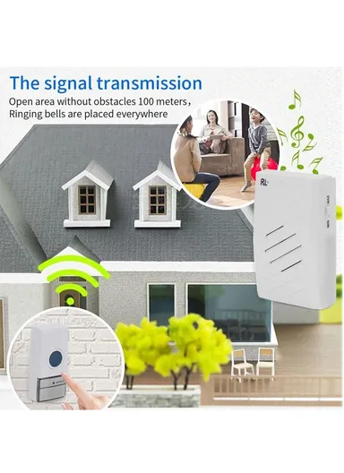 Wireless AC Doorbell: DC Battery Operated 1-Transmitter &amp; AC Operated 1-Receiver With 16 Chord Ringtones RL-3814
