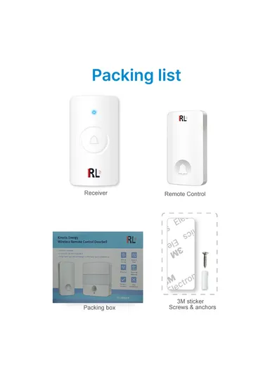 Kinetic Energy Self-Generating AC Wireless Doorbell With 1-Transmitter Self-Generating Power &amp; 1-Receiver EU Plug 120 Meters Block-Free Range