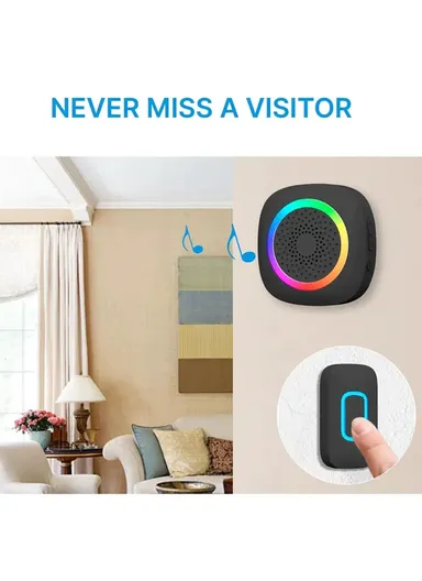 Battery-Operated DC Wireless Doorbell Kit With Color-Changing Led Indicator Light 300 Meters Block-Free Range RL-3995 - 1-Transmitter + 1-Receiver