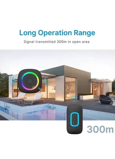 Battery-Operated DC Wireless Doorbell Kit With Color-Changing Led Indicator Light 300 Meters Block-Free Range RL-3995 - 1-Transmitter + 1-Receiver