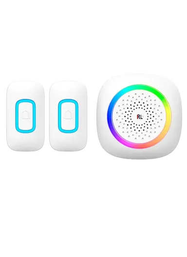 Battery-Operated DC Wireless Doorbell Kit With Color-Changing Led Indicator Light 300 Meters Block-Free Range RL-3995B - 2-Transmitter + 1-Receiver